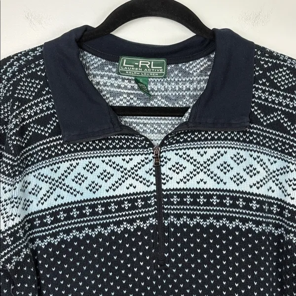 Lauren Ralph Lauren Active Quarter Zip Sweater Women’s Size Large Cotton Navy - Image 2