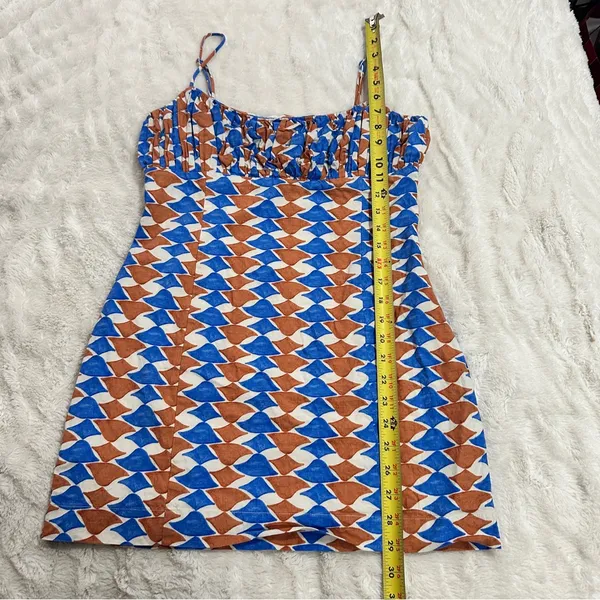 Anthropologie Maeve Ophelia Linen Mini Dress Resort Vacation Geo Print 6 - Image 8