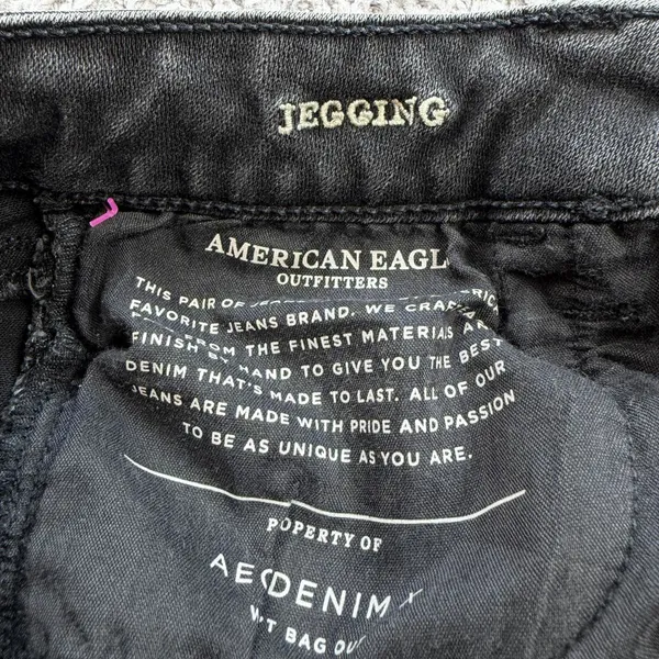 American Eagle Black Skinny Jeans Womens 8 Stretch Jegging Faded Wash High Rise - Image 5