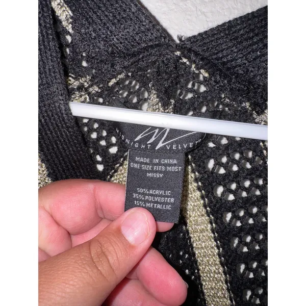 Midnight Velvet Women Black Gold Metallic Striped Open Knit Cardigan One Size - Image 3