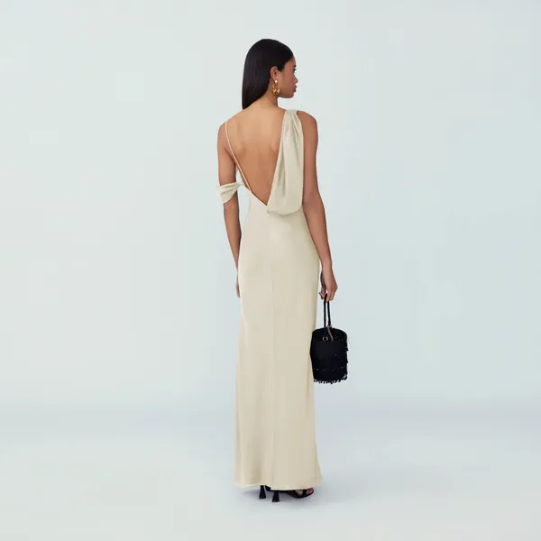 Fame and Partners NWT Francois Matte Satin Maxi Dress In Champagne - Image 3