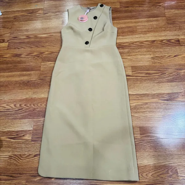 ALEXIS Lena Camel Midi Dress Women’s Large Retro Classic Neutral Chic - Image 12