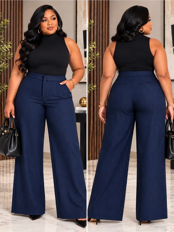 NEW Good American Stripe Ponte Knit Wide-Leg Trousers – Size 32 Plus Size - Image 2