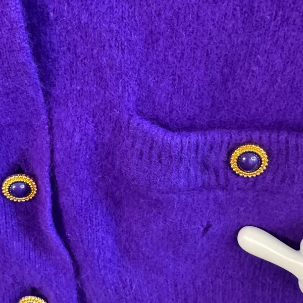 Shannan Vtg Angora‎ Lambswool Cardigan Sweater Purple Fuzzy Button Front M Luxe - Image 9