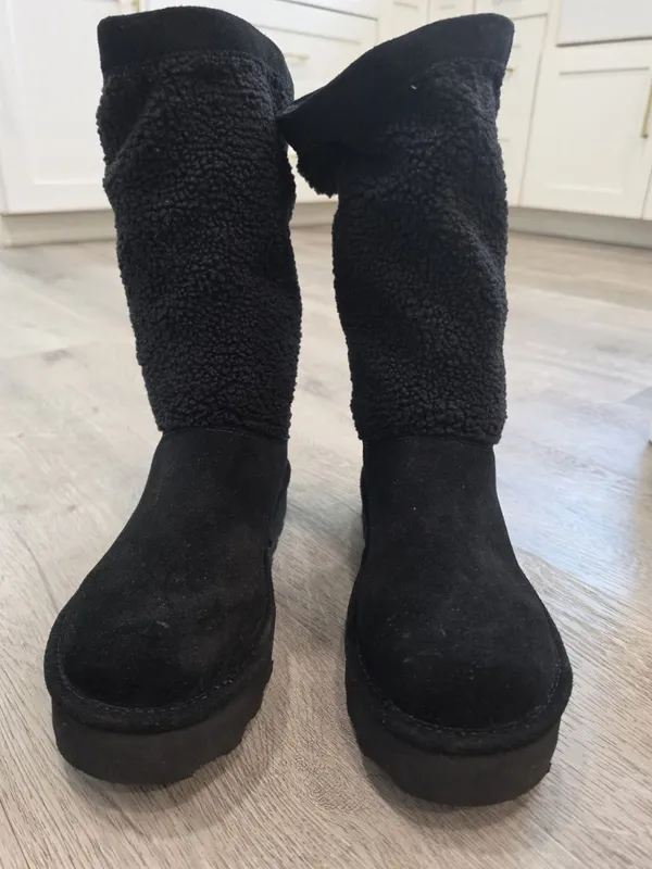 Bearpaw NWT Snuggle Murphy Platform Lo Boots Black Size 11W WIDE sherpa suede - Image 10