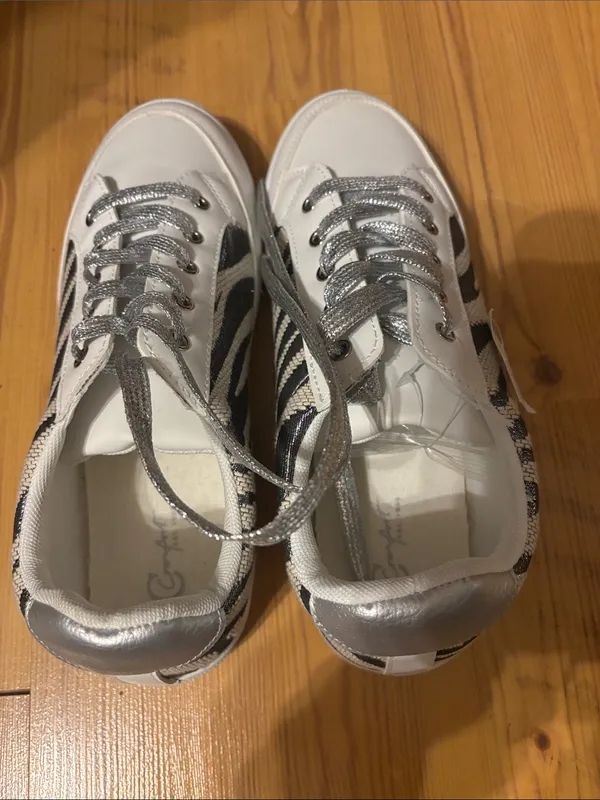 Cato White and Black Zebra-Pattern Sneakers with Silver Laces - Image 3