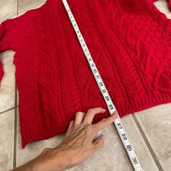 Irish Homecraft Red 100% Oiled Wool Cable Knit Fisherman Sweater Ireland Large - Image 8
