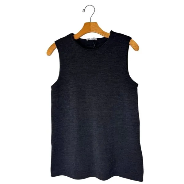 Zara Shirt Women Small Gray Crew Neck Sleeveless Knit Side Slit Tank Top Tunic‎ - Image 2