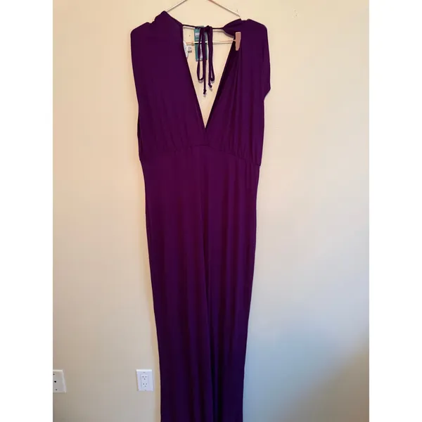 Earthbound Jumpsuit Women XXL Purple V Neck Cap Sleeve Wide Leg Knot Front NWT - Image 3