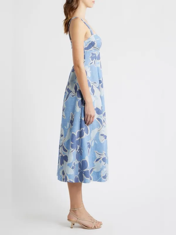 Moon River Spaghetti Strap Midi Dress Blue Multi Small - Image 7