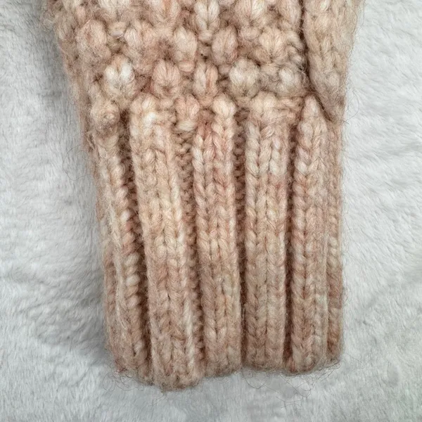 AEO Cropped Cable Knit Sweater Beige Peach American Eagle Mock Neck Wool Blend S - Image 5