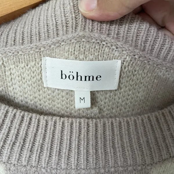 Bohme Boutique Knit Boho Sweater Crewneck Checkered Pattern Brown Cream Size Med - Image 7