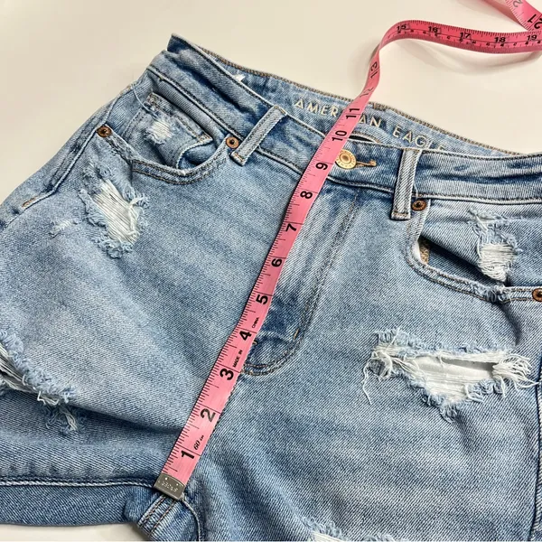 American Eagle Mom Jeans distressed size 00 regular juniors denim cotton‎ blend - Image 8