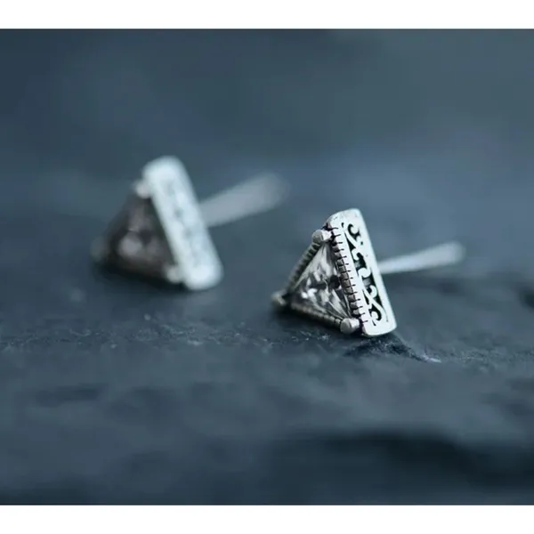 NEW Unisex Simulated Diamond‎ 925 Sterling Silver Triangle Stud Earrings - Image 9