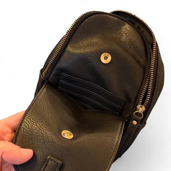 Anthropologie Urban Originals Black Faux Leather Sling Belt Bag Guitar Strap - Image 5