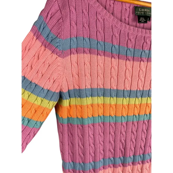 Vintage Lauren by Ralph Lauren Cable Knit Boat Neck Striped Sweater‎ Size Large - Image 5