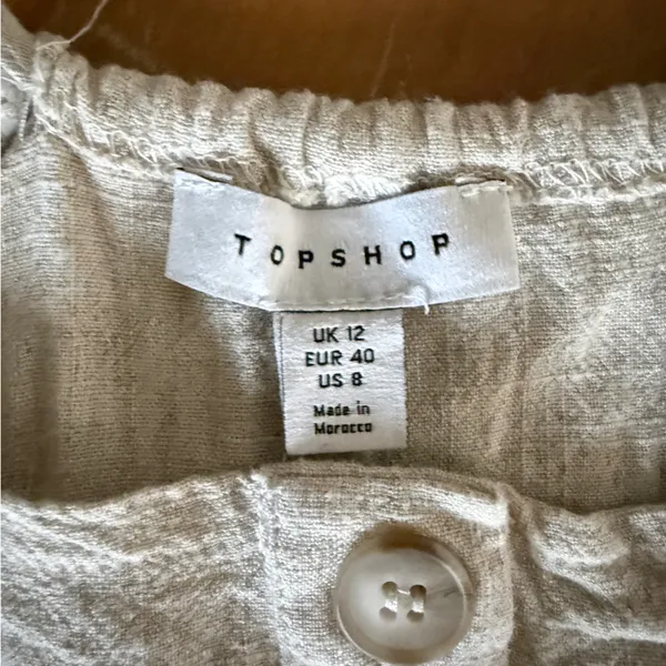 Topshop linen Beige Button-Front Dress - Image 3