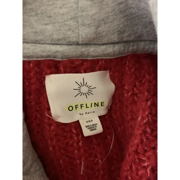Offline By Aerie Red Knit Hoodie Sweater Chunky‎ Cozy Pullover M - Image 3