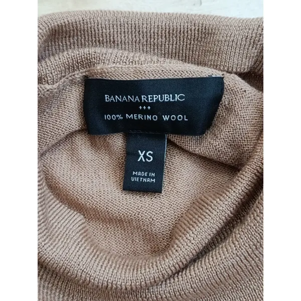 BANANA REPUBLIC 100% Merino Wool Womens XS Turtleneck Sweater Light Brown Camel - Image 6