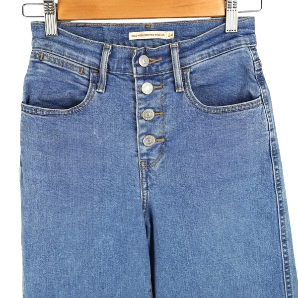 Levis Mile High Cropped Wide Leg Women 24 Blue Button Fly High Rise Denim - Image 2