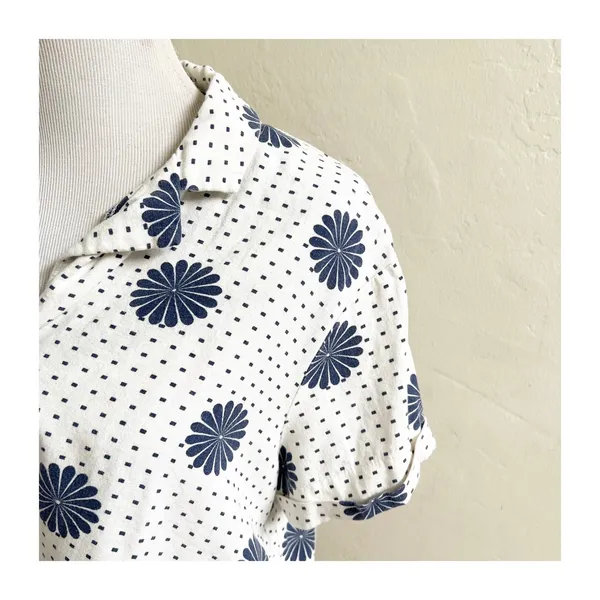 Modcloth Cropped Blouse Womens XL White Floral Dot Linen Blend Tie Front Beachy - Image 7