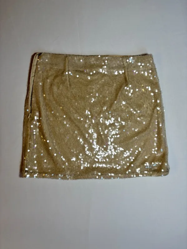 PrettyLittleThing nude sequin mini skirt size US 8 (tall) - Image 2