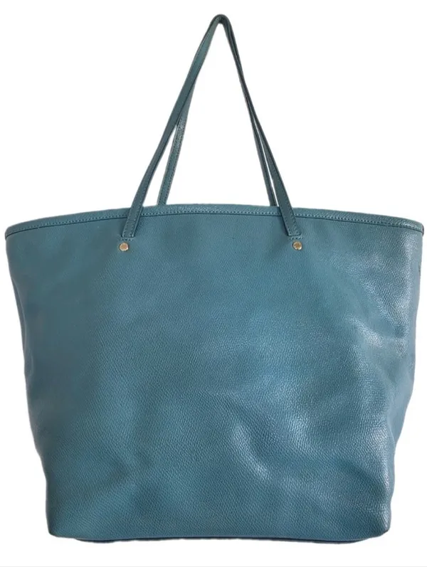 Vintage Coach Street Leather Tote Purse Handbag Shoulder Bag Gold Blue Zip Top - Image 2