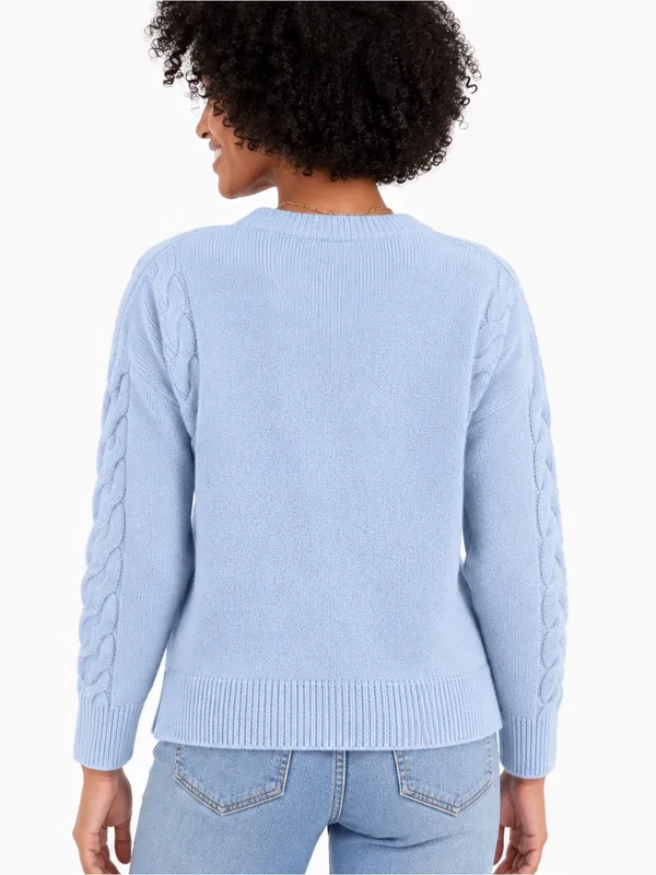 Charter Club Soft Blue 100% Cashmere Cable-Knit V-Neck Sweater Size Medium - Image 3