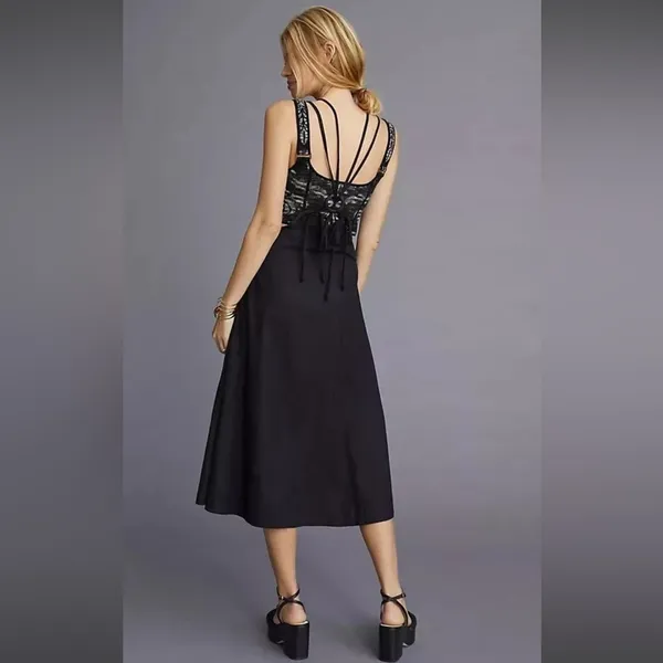 Anthropologie NEW WITH TAGS Cotton Bib‎ Overall Midi Dress 8 boho minimalist - Image 2