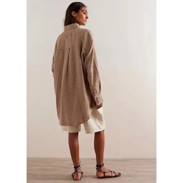 Free People Large Freddie Menswear Oversized Shirt Jacket Shacket Neutral Plaid - Image 11