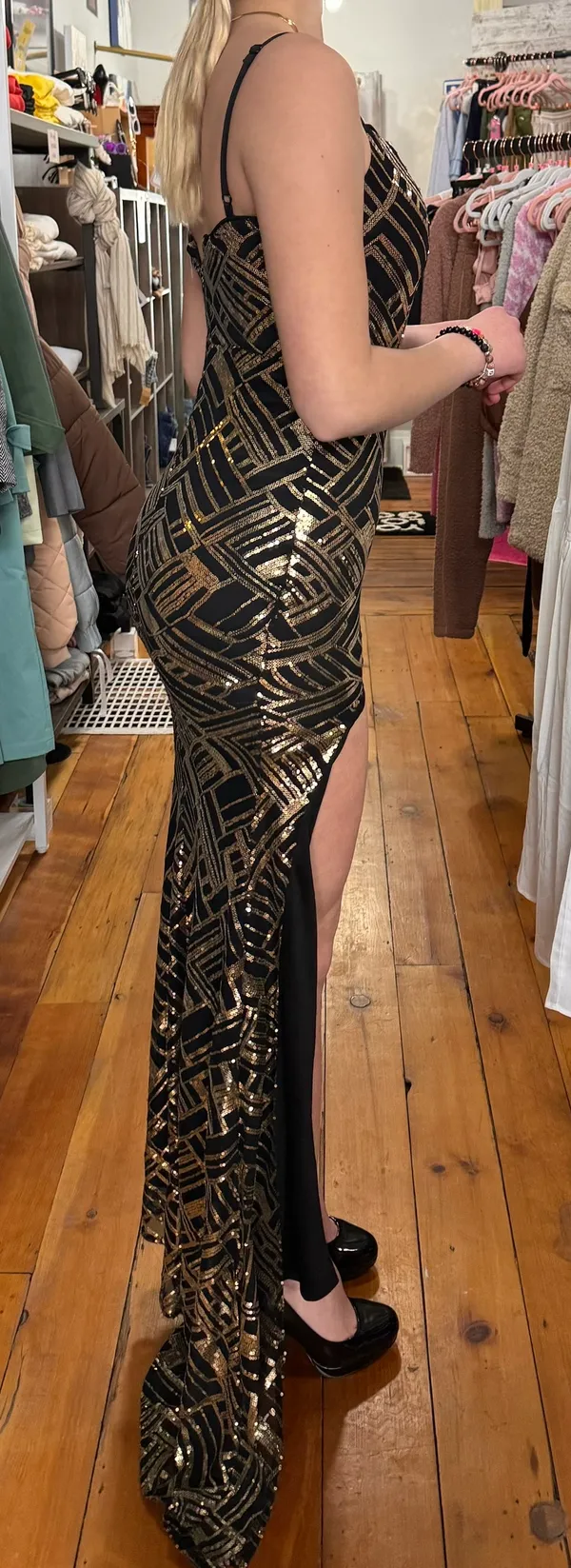 Black And Gold Sequin Prom Dress - Image 5