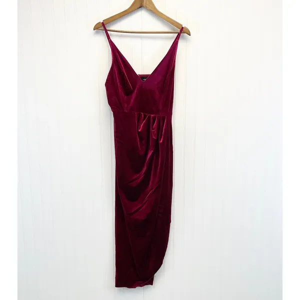 NEW Yumi Kim Womens M Felicity V-neck Midi Velvet Formal‎ Dress Wine Burgundy - Image 6