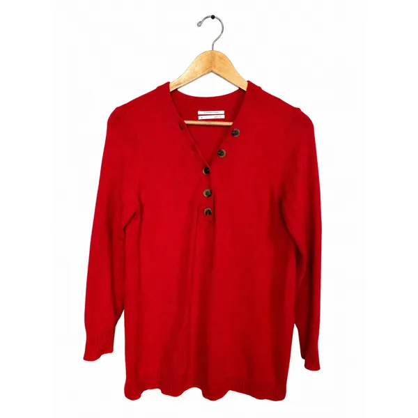 Anthropologie Red Button Front Tunic Sweater Womens M Long Sleeve Knit Top - Image 2