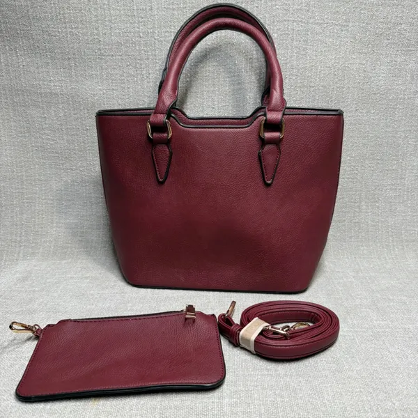 3 Piece Handbag Set‎ Burgundy Maroon Vegan Leather Tote Satchel Crossbody - Image 5