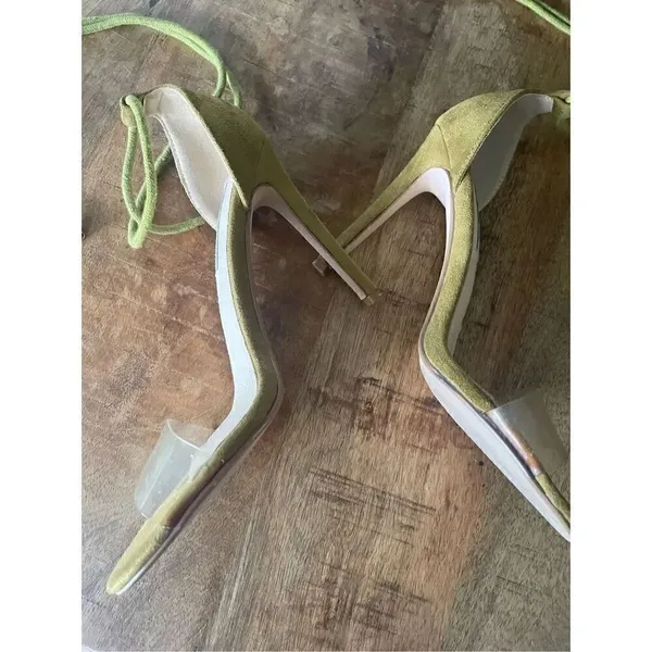 CAPE ROBBIN Clear toe stilettos in green suede heels shoes for women - Image 3