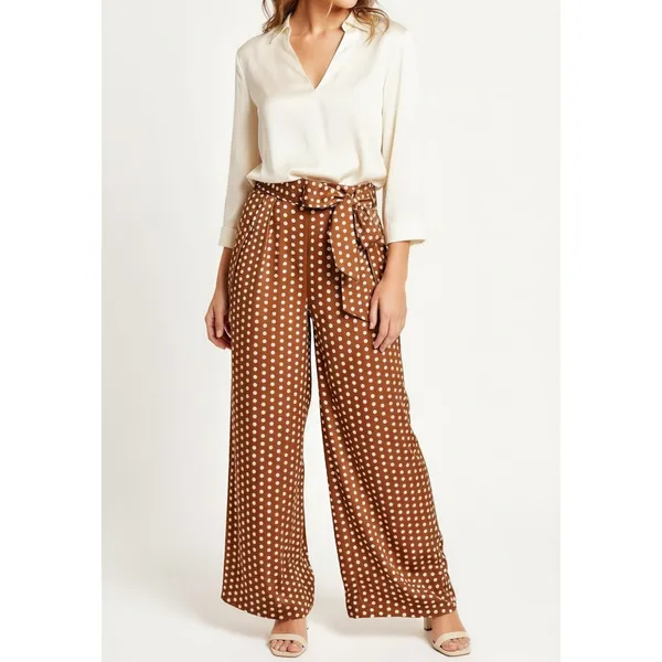 ELLIATT Bronte Polka Dot Wide Leg Pants, Caramel, XS - Image 4