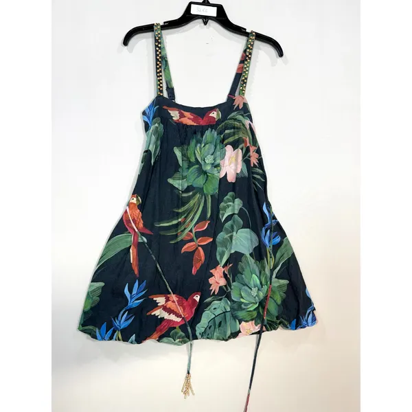 Farm Rio Midnight Macaw Fiesta Black Mini Dress with straps XS - Image 4