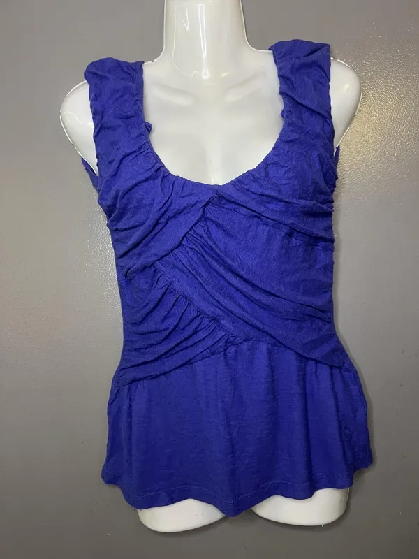 Deletta Anthropologie Tank Top Womens Small Blue Ruched Scoop Neck Jersey - Image 2