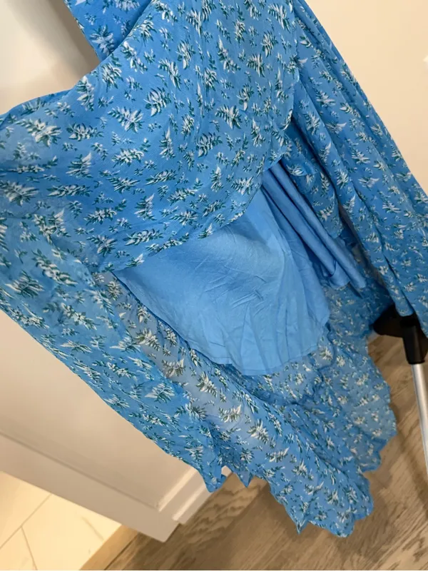 April Cornell Blue Floral Rayon Wrap Maxi Dress XXS Ruffle Hem Boho NWOT - Image 4