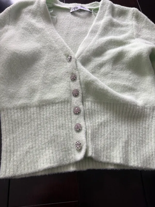 Zara long sleeve button up green sweater - Image 2