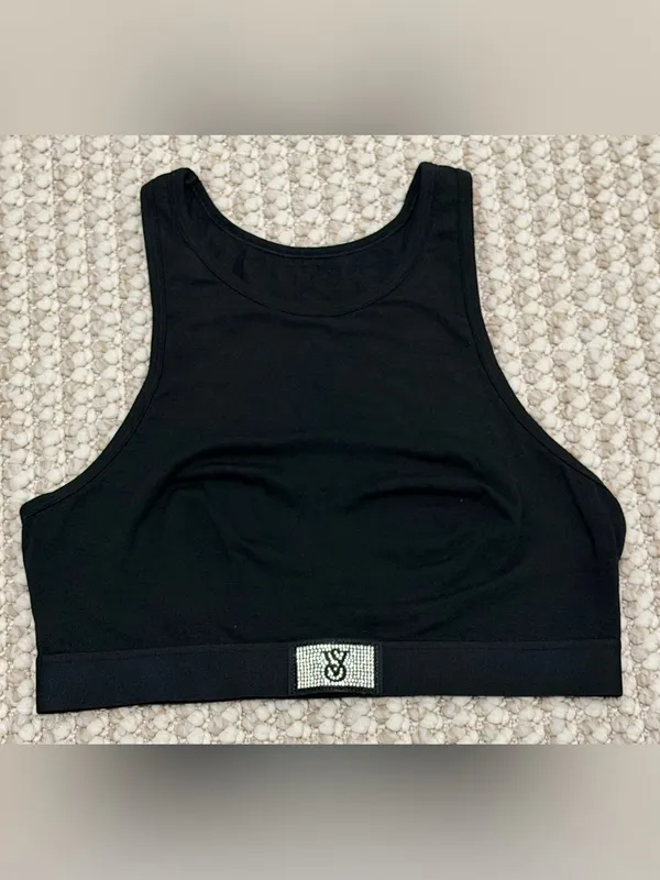 Victoria's Secret Shine Patch High-Neck Racerback Bralette Size Medium black - Image 15