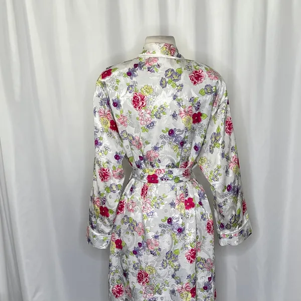 Vintage VICTORIA'S SECRET Gold Label Floral Jacquard Satin Robe Pockets‎ Small - Image 8