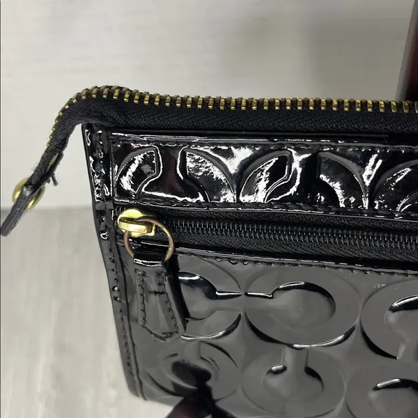Coach Black Patent Leather Wristlet with Gold Accents - Image 5