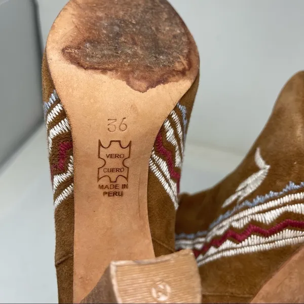 ULLA JOHNSON tan western Embroidered Suede Aggie Booties Runway Fall sz 6 - Image 12
