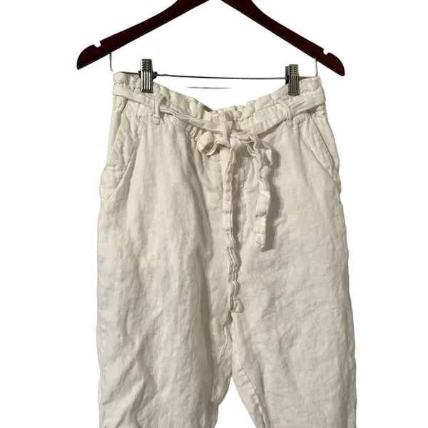 FREE PEOPLE Paperbag White Linen Trousers Pants - Image 7