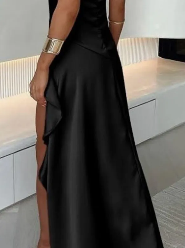 V Neck High Slit Ruffle Hem Party Evening Maxi Dress - Image 5