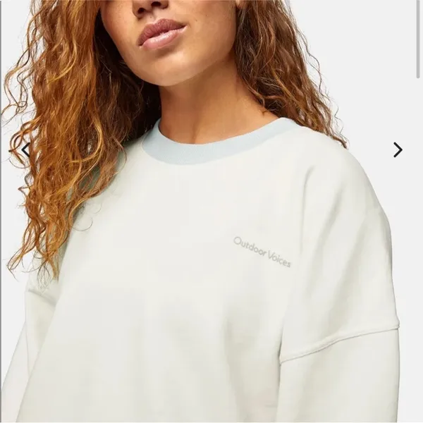 Outdoor Voices Pickup Off-White Cotton Grey Trim Oversized Graphic Sweatshirt M - Image 3