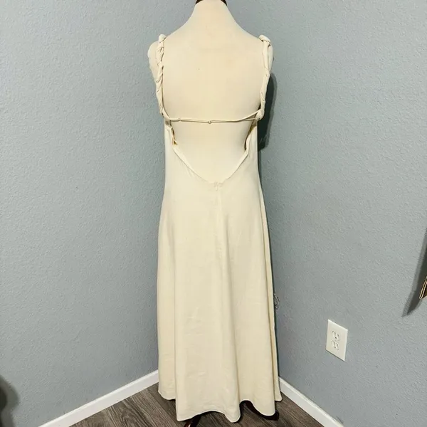Zara Bloggers Fav Ecru Linen Blend Bohemian Open Back Cut Out Midi Dress‎ Sz L - Image 14
