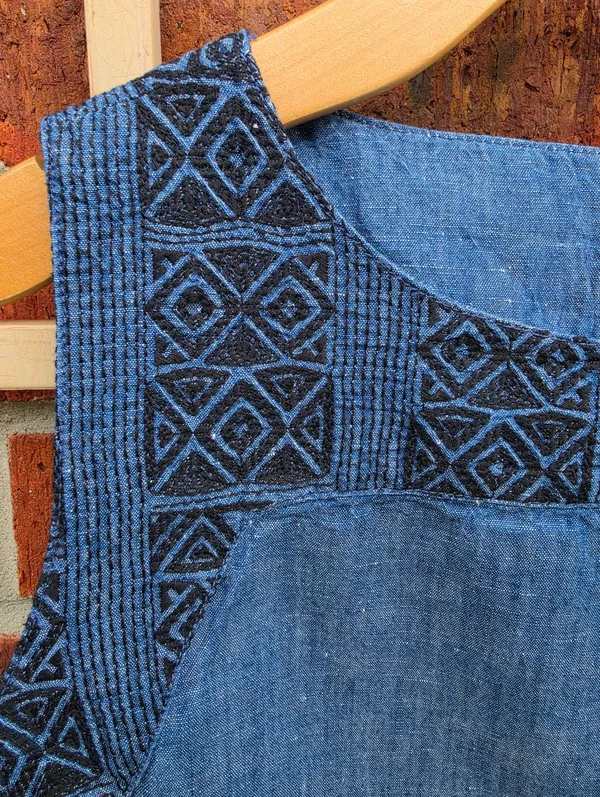 Madewell Blue Textured Design Sleeveless Top Large - Image 5
