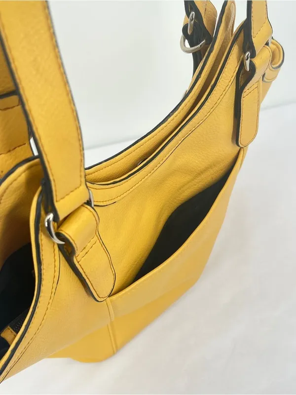 Nicole Miller New York Mustard Sun Yellow Pebbled Hobo Shoulder Tote Bag - Image 4